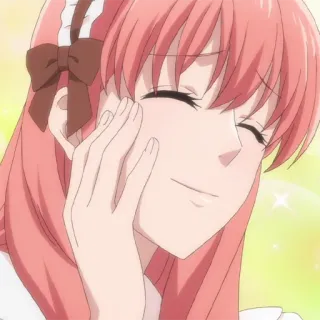 🎀 anime, mulher, cabelo rosa, sorrindo, fofa, garota, kawaii, feliz telegram sticker
