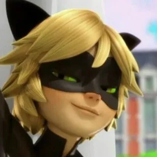 🌟 Chat Noir Miraculous: Tales of Ladybug & Cat Noir แคทนัวร์, มิราคูลัส เลดี้บัค, การ์ตูน, อนิเมะ, ผมบลอนด์, ใส่หน้ากาก, ยิ้มเยาะ whatsapp sticker