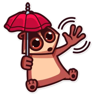 👋 Tier, Cartoon, Regenschirm, Winken, Süß telegram sticker