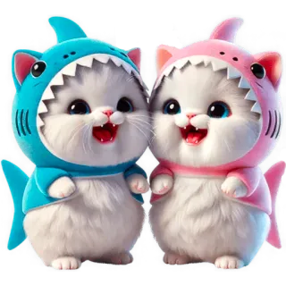 🤣 katten, kittens, haaien, dieren, schattig, cartoon, speels, kostuums telegram sticker