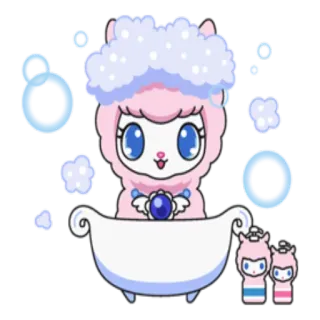 🛁 Cartoon, Lama, Bad, Seifenblasen, Süß, Kawaii, Niedlich whatsapp sticker
