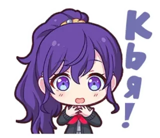 🕳 Кья! Anime, Sticker, Cartone animato, Capelli viola, Carino, Femmina, Chibi telegram sticker