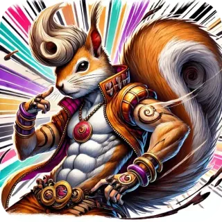 👍 écureuil, musclé, anthropomorphe, dessin animé, fantaisie, personnage, animal, illustration telegram sticker