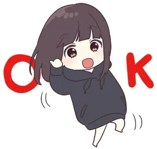 🆗 OK ок, милый, аниме, чиби, девушка, наклейка, подтверждение telegram sticker