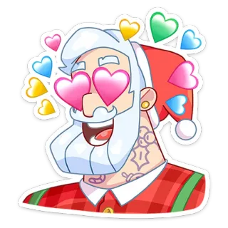 😍 Santa Claus Père Noël, yeux de coeur, Noël, fête, amour, dessin animé telegram sticker