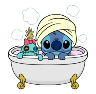 🛀 Stitch cartoon, bath, cute, funny, character, bathroom telegram sticker
