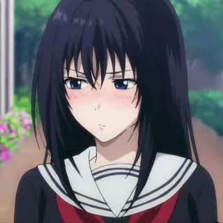 🙂 anime, meisje, schooluniform, zwart haar, schattig, blozend whatsapp sticker