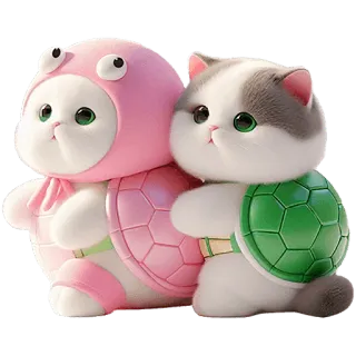 ☺️ chat, tortue, mignon, animal, dessin animé, kawaii, autocollant whatsapp sticker