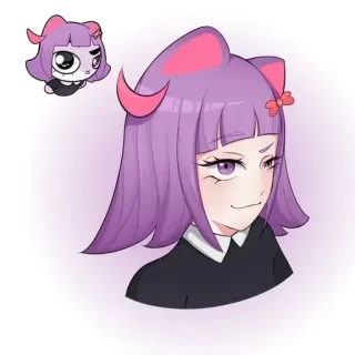 👀 อนิเมะสาว, ผมสีม่วง, หูแมว, น่ารัก, การ์ตูน, ภาพประกอบ telegram sticker