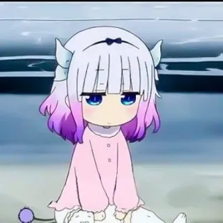 💕 Kanna Kamui Miss Kobayashi's Dragon Maid Anime, Drago, Chibi, Carino, Capelli viola, Corna, Kawaii telegram sticker