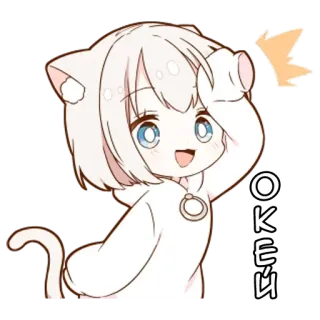 🌟 Окей Anime, Ragazza gatto, Okay, Carino, Russo whatsapp sticker