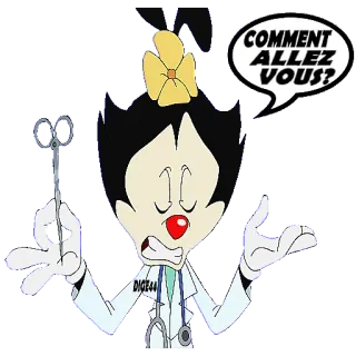 🤧 Dot Warner Animaniacs COMMENT ALLEZ VOUS? animaniacs, dibujos animados, dot warner, doctor, tijeras telegram sticker