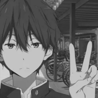 🕸 anime, boy, peace sign, monochrome, school uniform, teen telegram sticker