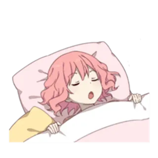 💤 Anime, Fille, Sommeil, Dormir, Cheveux roses, Lit whatsapp sticker