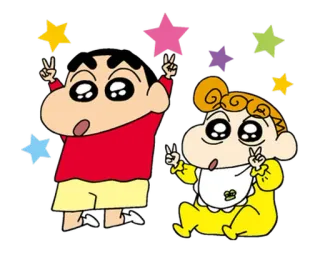 😍 Shin-chan anime, cartoon, cute, stars, peace sign, Crayon Shin-chan telegram sticker
