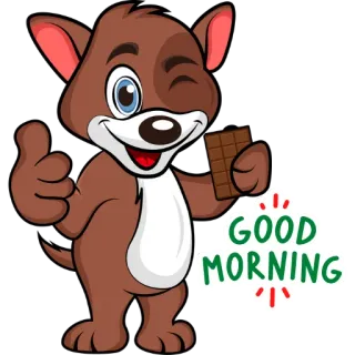 👋 GOOD MORNING dzień dobry, kreskówka, pies, czekolada, powitanie, szczęśliwy telegram sticker
