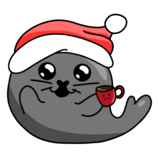 ☕ แมวน้ำ, สัตว์, คริสต์มาส, หมวกซานต้า, การ์ตูน, น่ารัก, คาวาอิ, กาแฟ telegram sticker