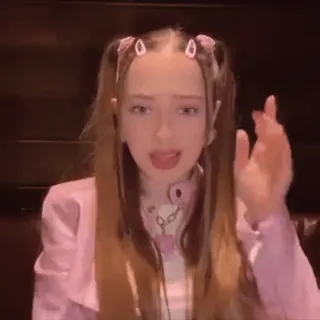 🤨 girl, pigtails, pink jacket, hair clips, influencer, aesthetic, reaction telegram sticker