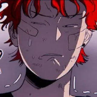 🚧 exhausted, sweaty, red hair, bandages, anime, tired, male, bruised telegram sticker