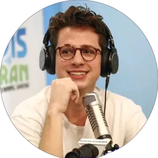 😊 Charlie Puth musician, singer, songwriter, pop music, radio interview, headphones, microphone, celebrity telegram sticker