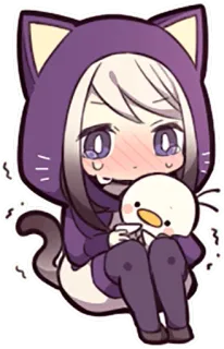 😢 Anime, Chat, Sweat à capuche, Mignon, Kawaii, Fille, Dessin animé, Sticker whatsapp sticker
