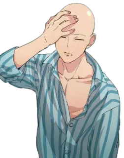 😴 Saitama One-Punch Man Сайтама, Ванпанчмен, аниме, лысый, головная боль, усталый telegram sticker