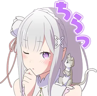 😗 Emilia Re:Zero ちうっ anime, sticker, cute, female, cat, chibi telegram sticker