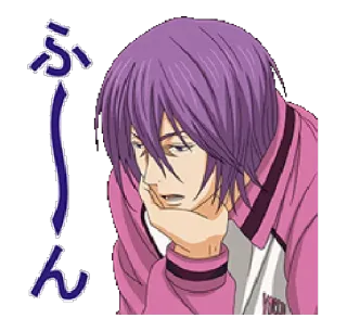 😞 ふーん Anime, lila Haare, gelangweilt, lehnend, Manga whatsapp sticker