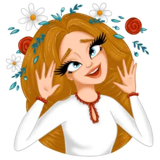 🤪 mulher, desenho animado, flores, sorriso, tradicional, ucraniano, menina whatsapp sticker