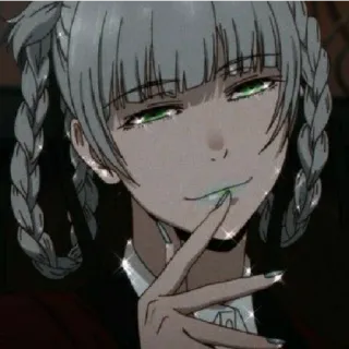 😁 anime, gadis, rambut perak, mata hijau, berkilau, perempuan telegram sticker