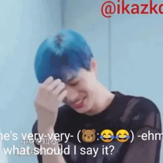 🇧🇼 @ikazko ne's very-very- (:)-ehm what should I say it? personne, souriant, cheveux bleus, rire whatsapp sticker