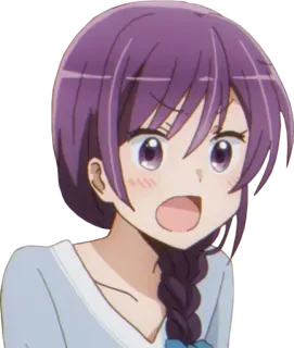😦 anime, kartun, gadis, rambut ungu, semangat telegram sticker