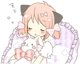 😪 zzz sono, fofo, desenho animado, orelhas de gato, anime, rosa, adorável, dormindo telegram sticker