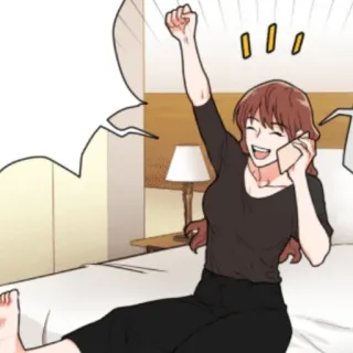 🧶 woman, phone, happy, bed, cartoon, talking telegram sticker