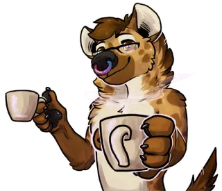 ☕ Furry, Hiena, Antro, Café, Té, Taza, Dibujo animado telegram sticker