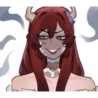😈 อนิเมะ, ปีศาจ, เขา, ผมแดง, น่าขนลุก telegram sticker