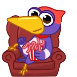 🍿 bird, cartoon, watching tv, snack, chair, cute telegram sticker