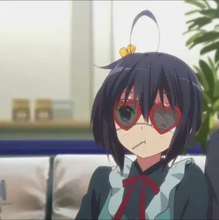 😏 Rikka Takanashi Love, Chunibyo & Other Delusions! anime, rikka takanashi, chunibyo, linda, gafas de corazón, chica, uniforme escolar whatsapp sticker