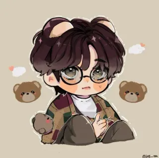 🍂 Cartoon, Niedlich, Brille, Bär, Kawaii, Chibi telegram sticker