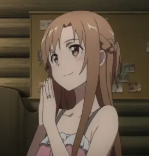 😌 Asuna Yuuki Sword Art Online Anime, dziewczyna, długie włosy, uśmiech, postać, Asuna, SAO telegram sticker