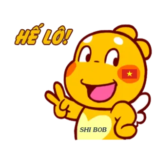😁 HẾ LÔ! desenho animado, saudação, amarelo, personagem, sinal de paz, Vietnã whatsapp sticker