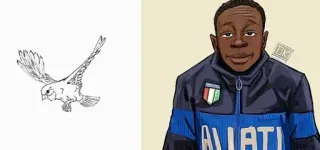 ☹️ ALLATI Mann, Cartoon, Italienisch, Flagge, Jacke, Vogel telegram sticker
