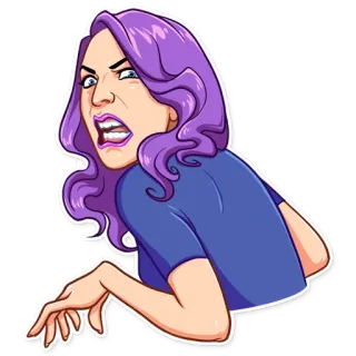 😠 femme, cheveux violets, en colère, agacé, expression faciale, dessin animé, autocollant telegram sticker