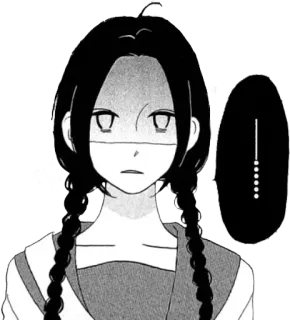 😑 anime, manga, character, black and white, braids, exclamation whatsapp sticker