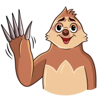 👋 bicho-preguiça, desenho animado, animal, fofo, amigável, acenando, garra telegram sticker