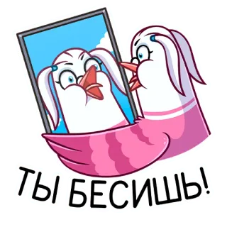 😠 ТЫ БЕСИШЬ! cartoon, vogel, spiegel, reflectie, tekst, russisch whatsapp sticker