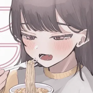 😋 anime girl, eating, noodles, manga, illustration telegram sticker