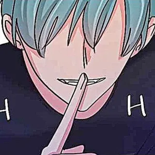 🎸 H อนิเมะ, มังงะ, เด็กผู้ชาย, นิ้ว, ชู่ว, ผมสีฟ้า telegram sticker