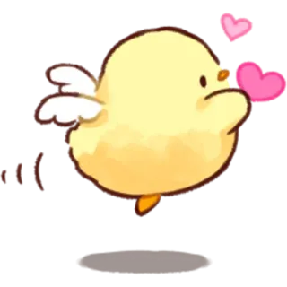 👼 ลูกเจี๊ยบ, นก, หัวใจ, น่ารัก, สีเหลือง, สัตว์ telegram sticker