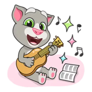 🎼 Talking Tom cat, cartoon, music, guitar, animal telegram sticker